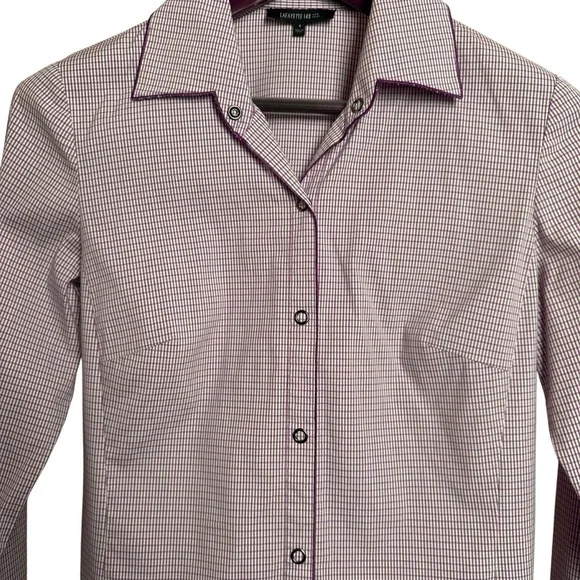 Lafayette 148 Size 4 Gingham Snap Collared Shirt Blouse Career Work Office - Picture 3 of 15